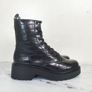 Steve Madden Tornado Lace-up Zip Black Crocodile Combat Boots Women's Shoes 7.5